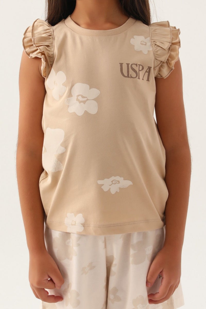 U.S. Polo Assn. Base. Polo Assn Licensed Frilly Beige Girls' Shorts Set  - Image 4