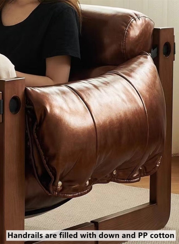 Kutis 1-Piece Lazy Sofa Chair Sofa Lounger High Back Sofa Chair For Adults And Children Wood/ PU Leather Brown 70x90x70 cm  - Image 5
