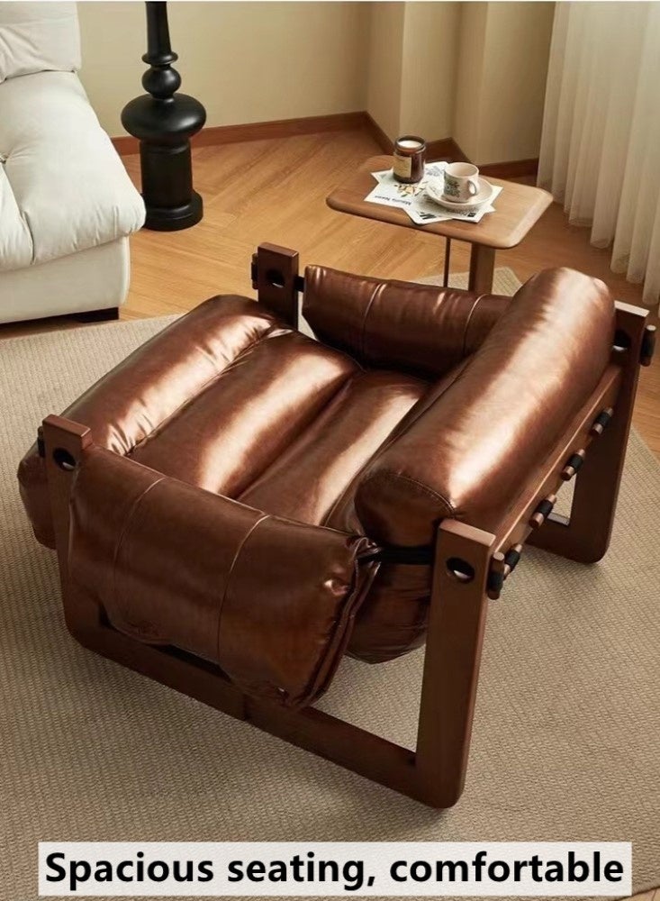 Kutis 1-Piece Lazy Sofa Chair Sofa Lounger High Back Sofa Chair For Adults And Children Wood/ PU Leather Brown 70x90x70 cm  - Image 3