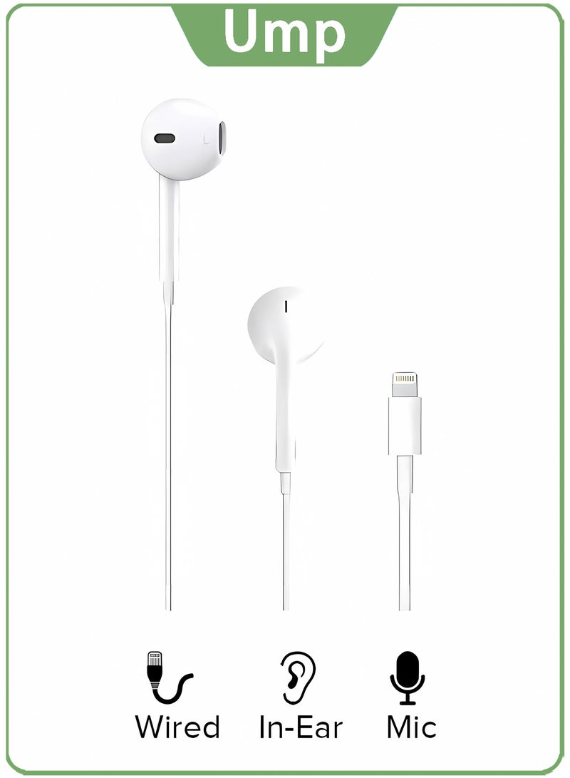 Ump EarBuds Wired Lightning Headphones with Mic, Deep Bass, iPhone Compatible - Image 1
