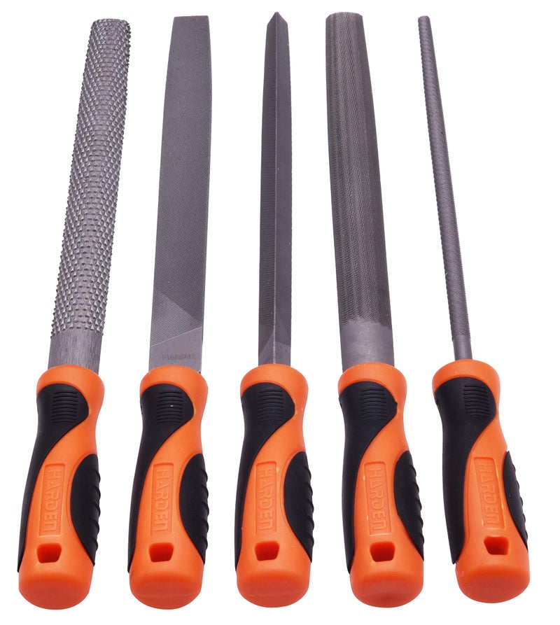 Harden Professional 8" (200mm) 5Pcs Metal File Set and Wood Rasp Set, Made from Super Hard T2 Steel, Comfortable TPR Handle - 610631 - Image 1