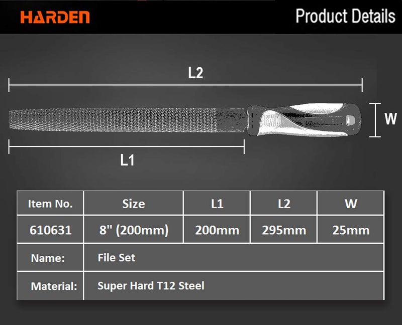 Harden Professional 8" (200mm) 5Pcs Metal File Set and Wood Rasp Set, Made from Super Hard T2 Steel, Comfortable TPR Handle - 610631 - Image 3