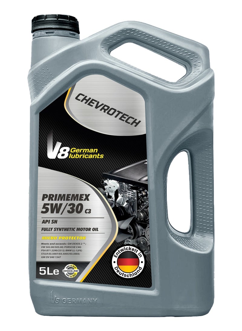 V8 German Lubricants 5W-30 API SN ACEA C3 (5L) – PRIMEMEX | Fully Synthetic High-Performance Motor Oil - Image 1