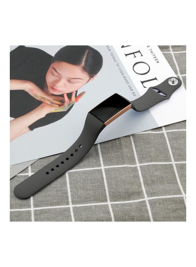 NIBEMINENT Solid Color Silicone Strap A For Fitbit Charge 3 18mm Black - Image 5