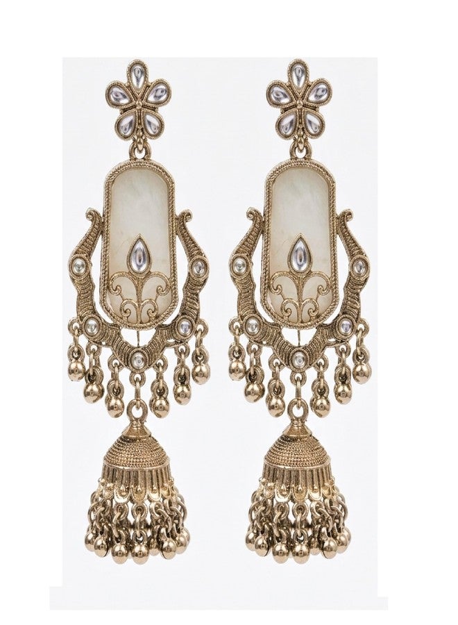 Siddhatva Stylish Oxidized Kundan Gold Jhumkas Earrings for Women Dangle Statement SilveGold Long Chandelier Jhumki Earing for Girls Birthday Gift - Image 1