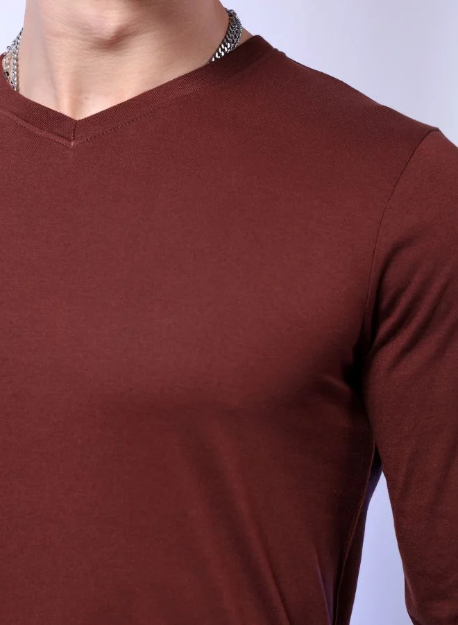 The Indian Garage Co Men Slim Fit Solid V-Neck Tshirt