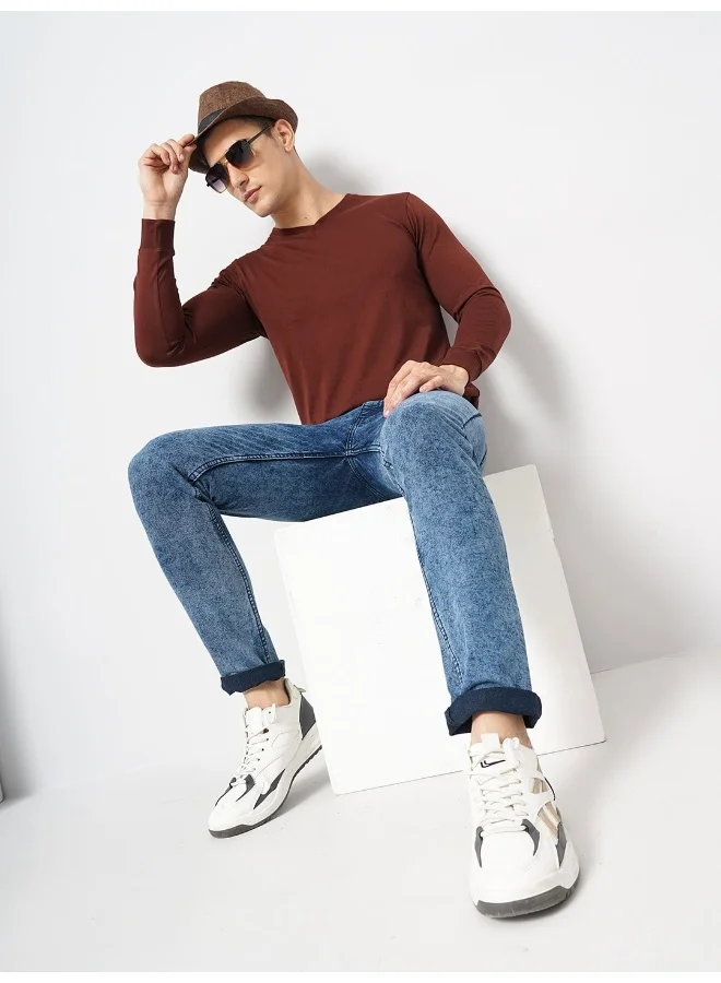 The Indian Garage Co Men Slim Fit Solid V-Neck Tshirt