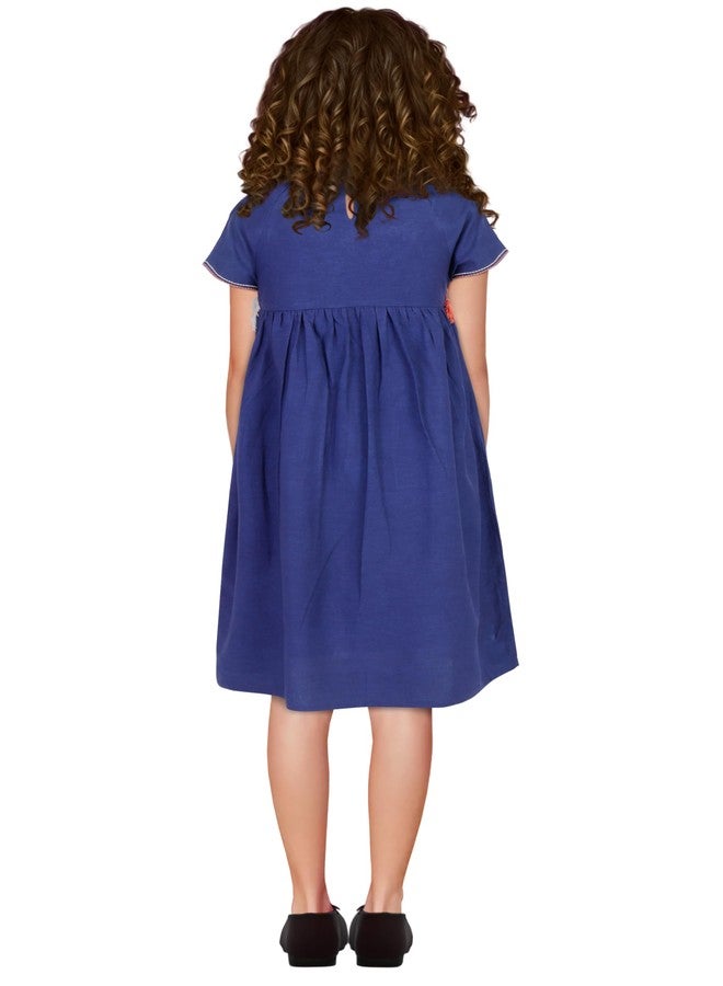 Allen Solly فستان قطن حديث بطول الركبة للفتيات من ألين سوللي (AGDRPRGFG05623_كحلي) - Image 2