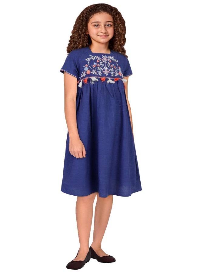 Allen Solly فستان قطن حديث بطول الركبة للفتيات من ألين سوللي (AGDRPRGFG05623_كحلي) - Image 3