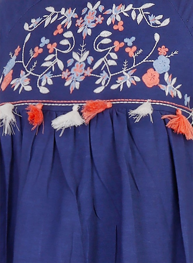 Allen Solly فستان قطن حديث بطول الركبة للفتيات من ألين سوللي (AGDRPRGFG05623_كحلي) - Image 4