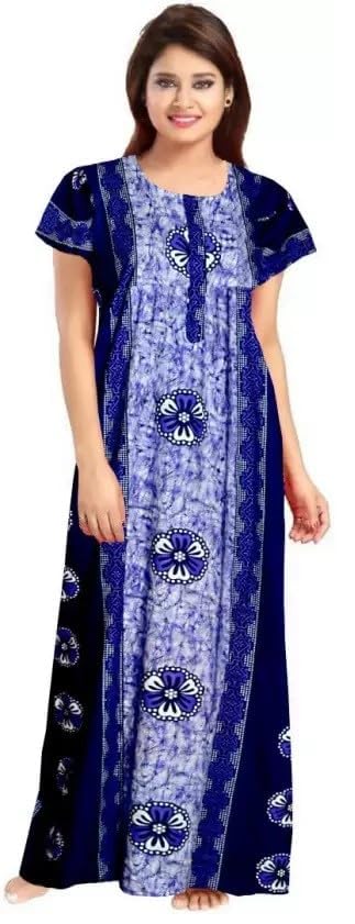 NEGLIGEE Women's Cotton Printed Maxi NightGown Nighty for Women Ankle Length Night Dress - Pack Of 2 (Free Size, MAROON & BLUE) - Image 5