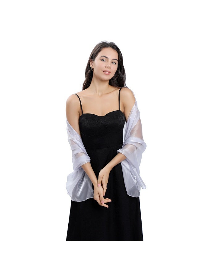 170x70cm Elegant Solid Color Chiffon Shawl - Silver Shawl Scarf Luxury Wedding Bridesmaid Scarf, Evening Party Hijab, Abaya Wrap for Women