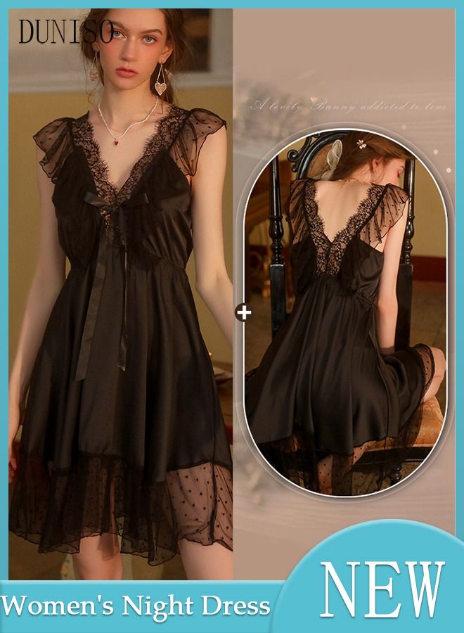 DUNISO Women's Sleeveless Nightgown Sweet Night Dress V neck Pajama Dress Sleepwear Girls Comfortable Nightwear Summer Home Wear Lounge Dress - Image 1