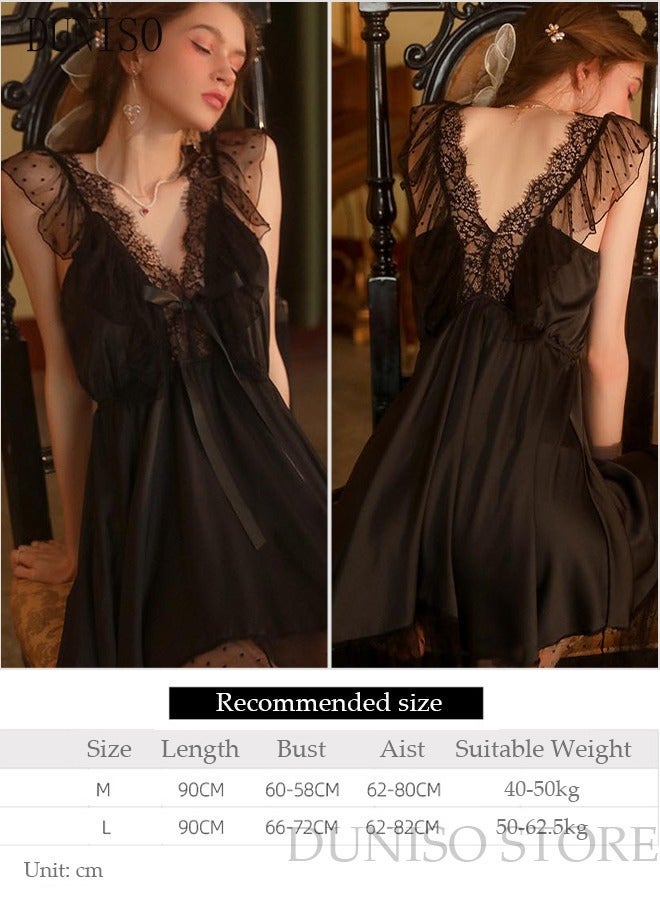 DUNISO Women's Sleeveless Nightgown Sweet Night Dress V neck Pajama Dress Sleepwear Girls Comfortable Nightwear Summer Home Wear Lounge Dress - Image 3