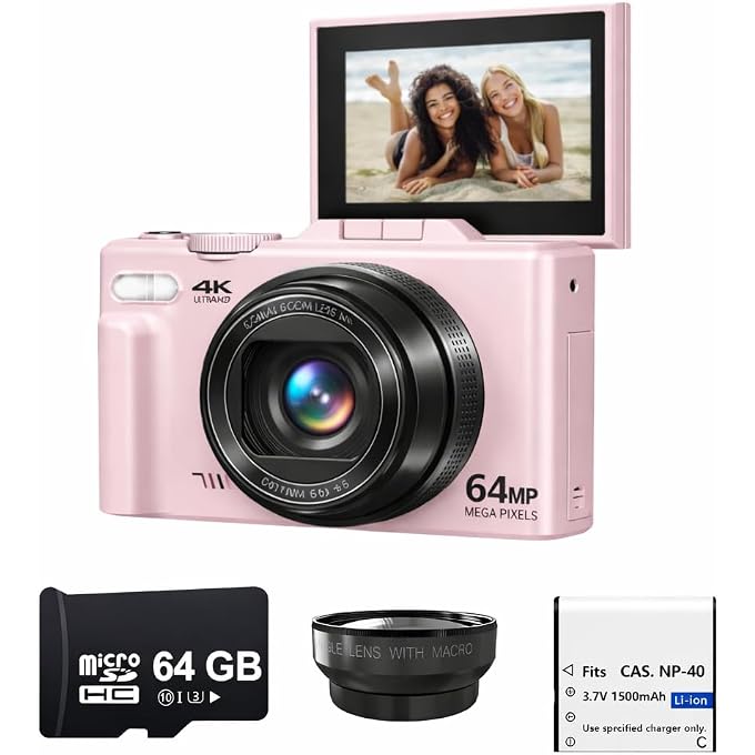 eDealz 4K 64MP Digital Camera for Photography, Vlogging Camera for YouTube with 3.0'' 180 Flip Screen, WiFi, 16X Digital Zoom, Wide Angle & Macro Lens - Image 1