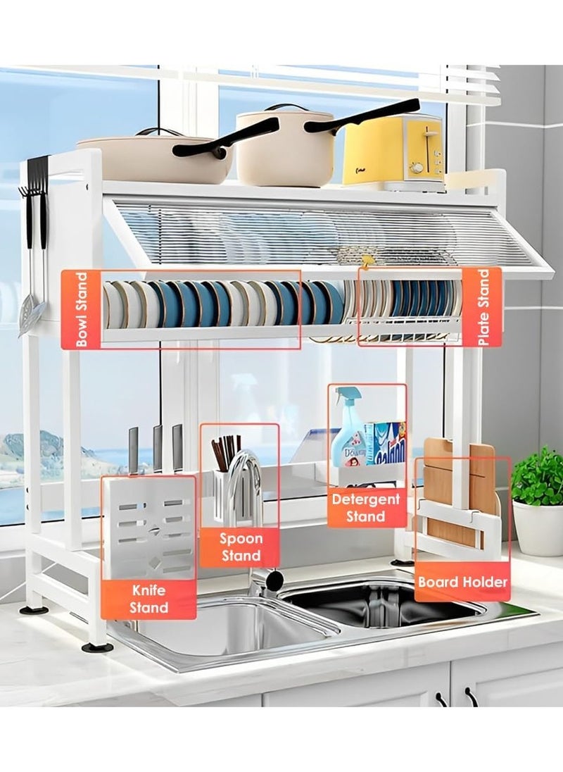 HEXAR - Heavy Duty Over The Sink Dish Drying Stand 3 Tier Large Dish Rack Over The Counter Dish Drying Rack for Kitchen Sink Shelf with Door Dish Organizer with Dust-Proof Cabinet (3 TIER WHITE SHELF) - Image 1