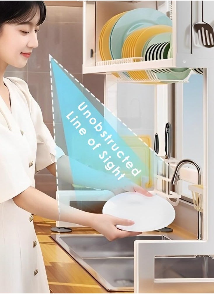 HEXAR - Heavy Duty Over The Sink Dish Drying Stand 3 Tier Large Dish Rack Over The Counter Dish Drying Rack for Kitchen Sink Shelf with Door Dish Organizer with Dust-Proof Cabinet (3 TIER WHITE SHELF) - Image 1