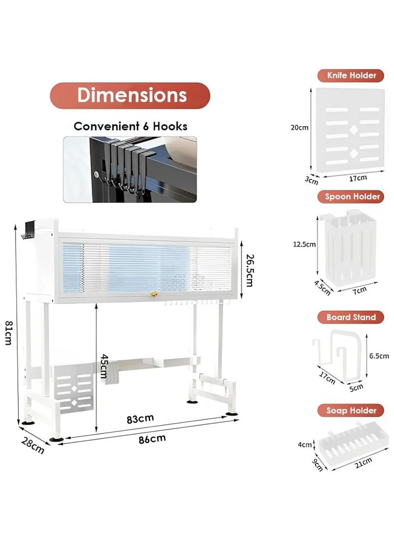 HEXAR - Heavy Duty Over The Sink Dish Drying Stand 3 Tier Large Dish Rack Over The Counter Dish Drying Rack for Kitchen Sink Shelf with Door Dish Organizer with Dust-Proof Cabinet (3 TIER WHITE SHELF) - Image 1