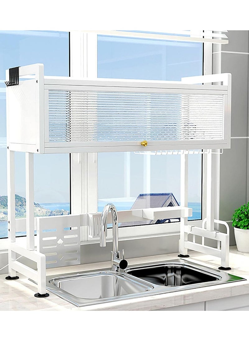 HEXAR - Heavy Duty Over The Sink Dish Drying Stand 3 Tier Large Dish Rack Over The Counter Dish Drying Rack for Kitchen Sink Shelf with Door Dish Organizer with Dust-Proof Cabinet (3 TIER WHITE SHELF) - Image 1