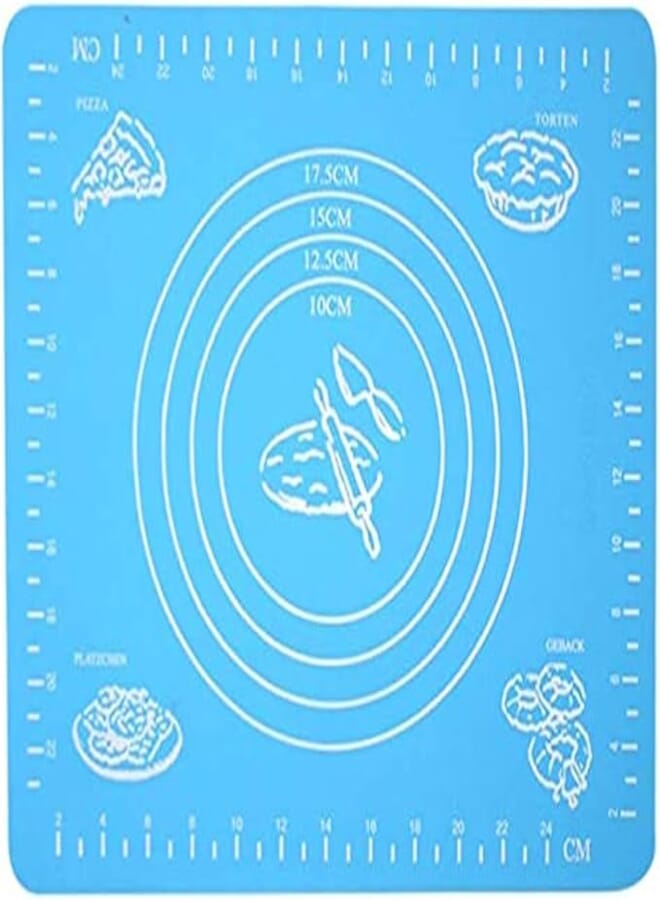 VIQILANY IQILANY 50x40cm Large Silicone Mat with Measurements,for Baking,Sugar craft,Fondant,Pastry,Icing Cake,Clay - Blue
