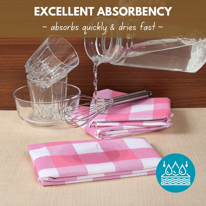 Native Fab Pink Checked Kitchen Towels 16"x26" - 6 Pack Buffalo Plaid Cotton Dish Towels - Absorbent Dishcloth Set, Soft Reusable Towel with Hanging Loop - Pink White - Image 5