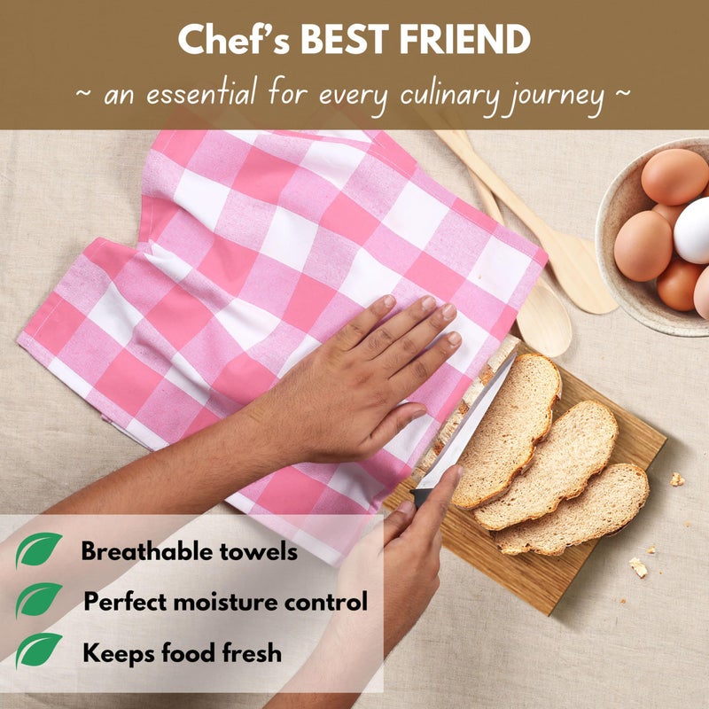 Native Fab Pink Checked Kitchen Towels 16"x26" - 6 Pack Buffalo Plaid Cotton Dish Towels - Absorbent Dishcloth Set, Soft Reusable Towel with Hanging Loop - Pink White - Image 2