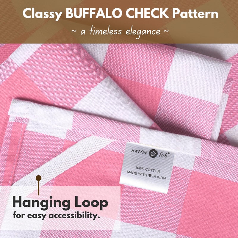 Native Fab Pink Checked Kitchen Towels 16"x26" - 6 Pack Buffalo Plaid Cotton Dish Towels - Absorbent Dishcloth Set, Soft Reusable Towel with Hanging Loop - Pink White - Image 3