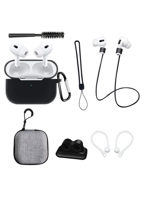 Silicone Protective Case for AirPods Pro 2, 8 in 1 Accessory Kit Airpod Keychain, Cleaning Brush, Strap, Accessory Box