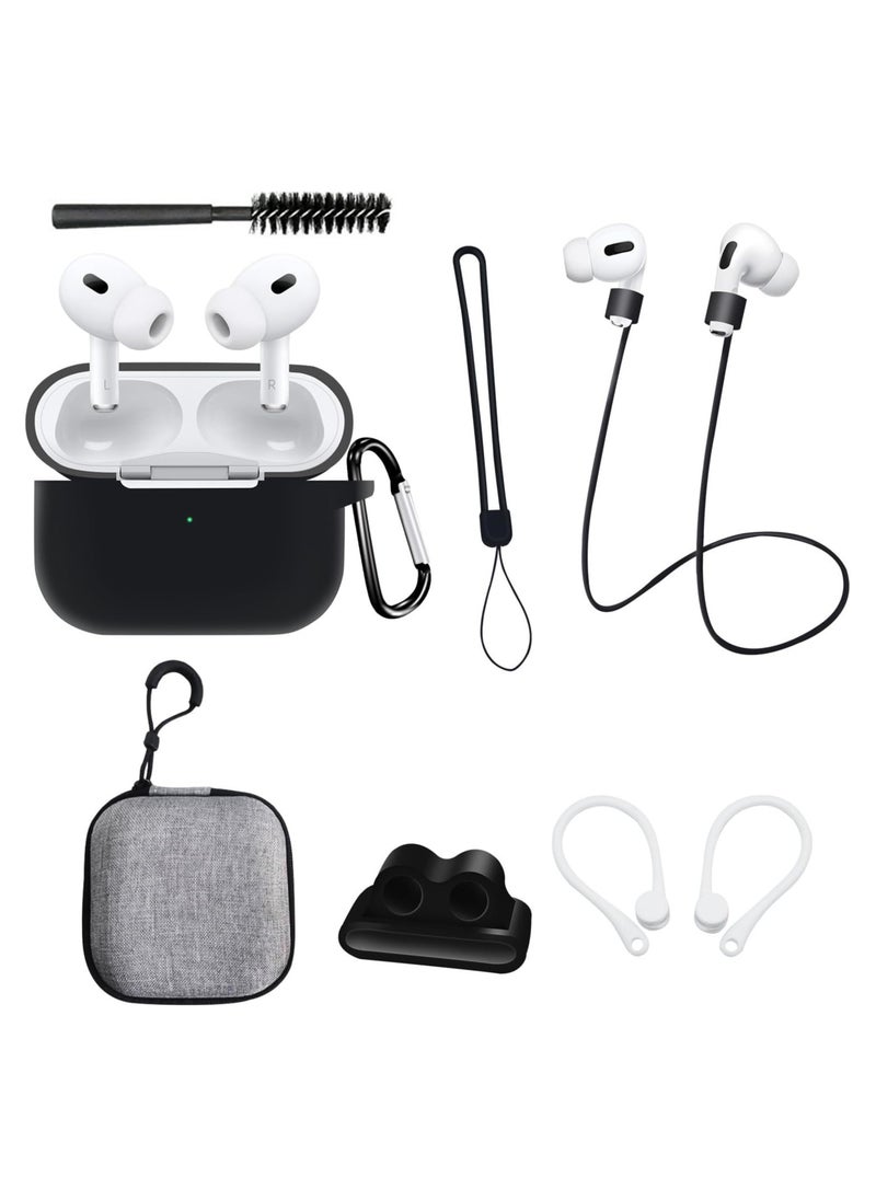 Silicone Protective Case for AirPods Pro 2, 8 in 1 Accessory Kit Airpod Keychain, Cleaning Brush, Strap, Accessory Box