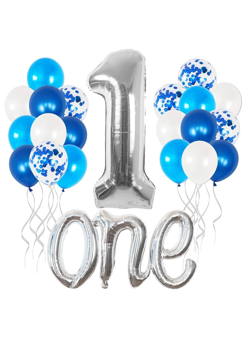 KATCHON Silver Number 1 and One Balloon with Latex Balloons Pack of 22 for First Birthday Decoration  - Image 1