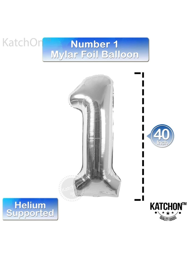 KATCHON Silver Number 1 and One Balloon with Latex Balloons Pack of 22 for First Birthday Decoration  - Image 3