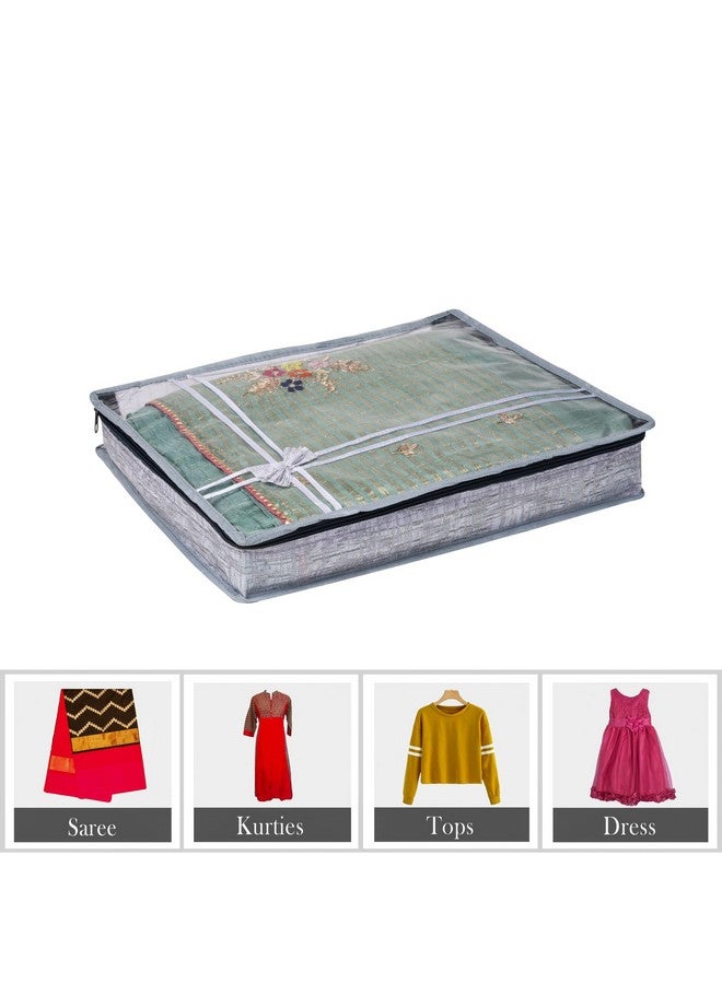 Kuber Industries Kuber Industries Saree Storage Bag | Clothes Storage Bag | Wardrobe Storage Bag | Cloth Storage Organizer | Top Visible Window Saree Bag | Bow Jute-Printed | 3 Inch | Pack of 12 | Gray  - Image 5