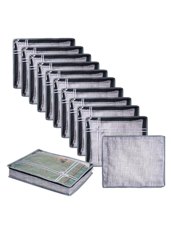 Kuber Industries Kuber Industries Saree Storage Bag | Clothes Storage Bag | Wardrobe Storage Bag | Cloth Storage Organizer | Top Visible Window Saree Bag | Bow Jute-Printed | 3 Inch | Pack of 12 | Gray  - Image 1