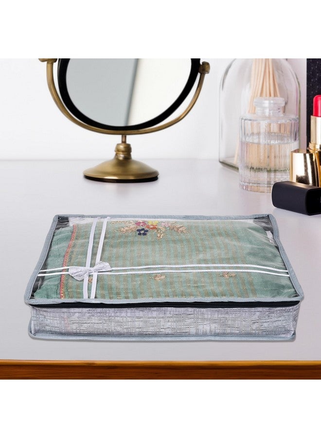 Kuber Industries Kuber Industries Saree Storage Bag | Clothes Storage Bag | Wardrobe Storage Bag | Cloth Storage Organizer | Top Visible Window Saree Bag | Bow Jute-Printed | 3 Inch | Pack of 12 | Gray  - Image 2