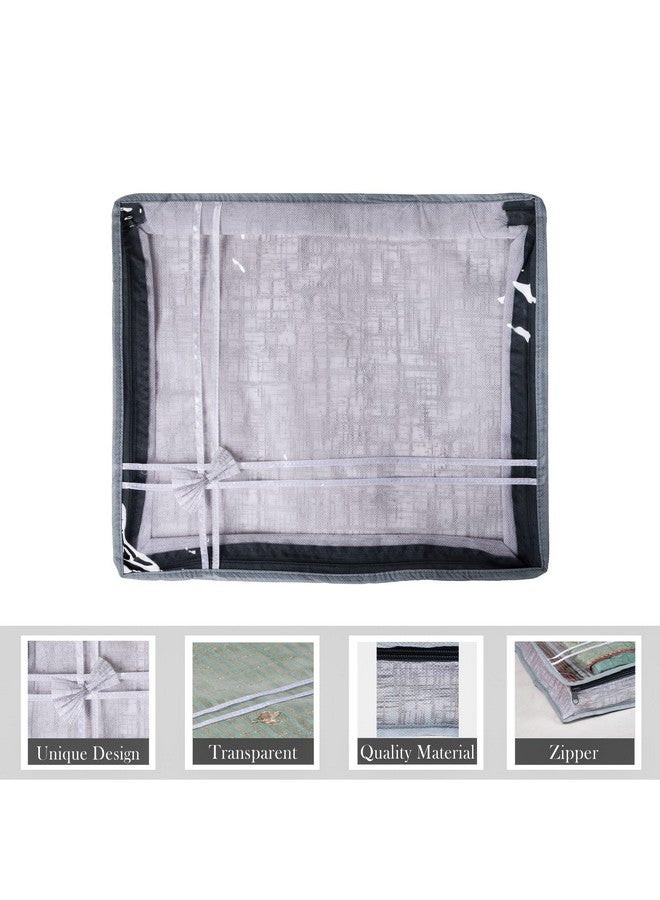 Kuber Industries Kuber Industries Saree Storage Bag | Clothes Storage Bag | Wardrobe Storage Bag | Cloth Storage Organizer | Top Visible Window Saree Bag | Bow Jute-Printed | 3 Inch | Pack of 12 | Gray  - Image 4