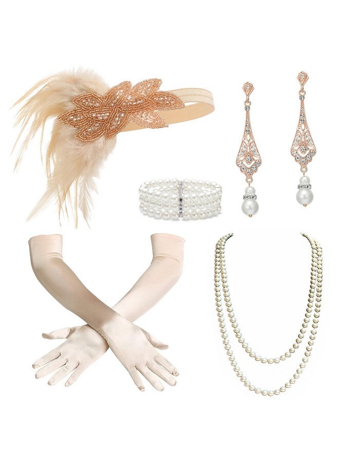 BABEYOND 1920s Flapper Accessories Great Gatsby Costume Accessories 20s Flapper Headband Pearl Necklace Gloves Plastic Holder - Image 1