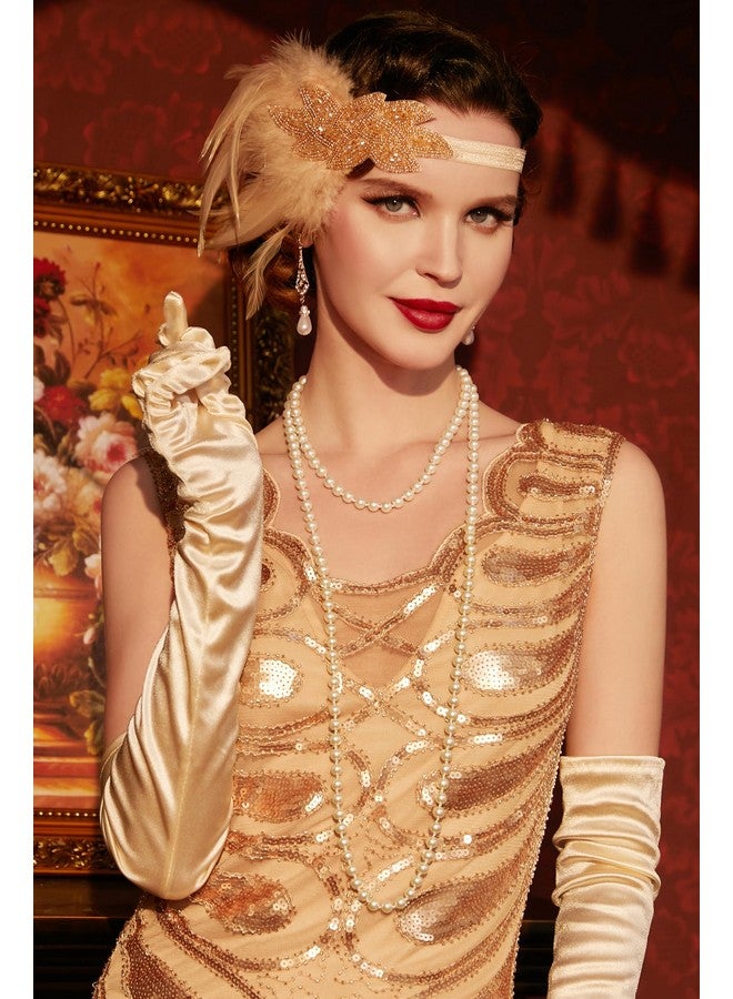 BABEYOND 1920s Flapper Accessories Great Gatsby Costume Accessories 20s Flapper Headband Pearl Necklace Gloves Plastic Holder - Image 2