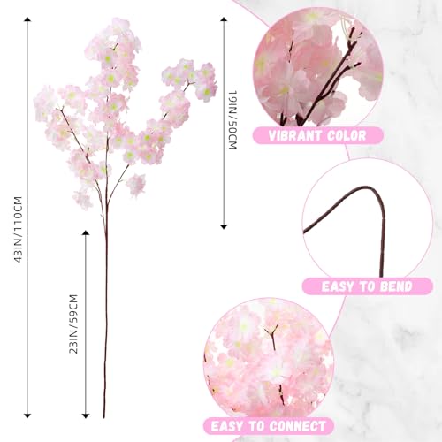 Daifunli 6 Pcs Artificial Cherry Blossom Branches Silk Fake Cherry Blossom Flowers 43 Inch Faux Stems for Spring Home Decor, Table Centerpieces, Wedding Bouquets(Light Pink,Classic) - Image 3