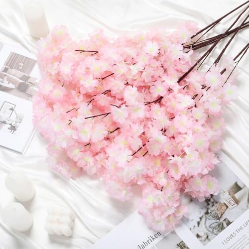 Daifunli 6 Pcs Artificial Cherry Blossom Branches Silk Fake Cherry Blossom Flowers 43 Inch Faux Stems for Spring Home Decor, Table Centerpieces, Wedding Bouquets(Light Pink,Classic) - Image 4