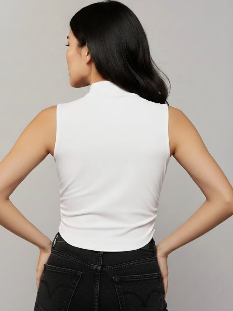 Outzidr  White High Neck Side Ruched Top for Women | Best Price UAE