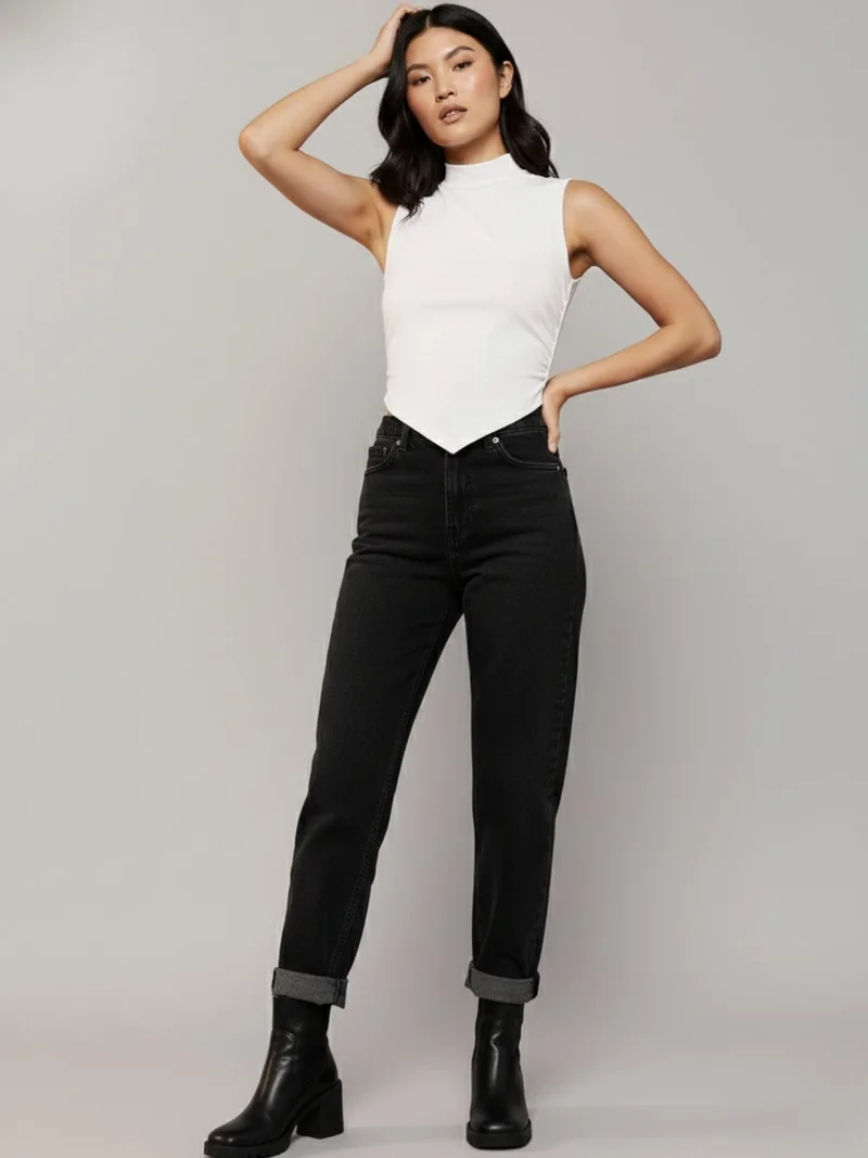 Outzidr  White High Neck Side Ruched Top for Women | Best Price UAE