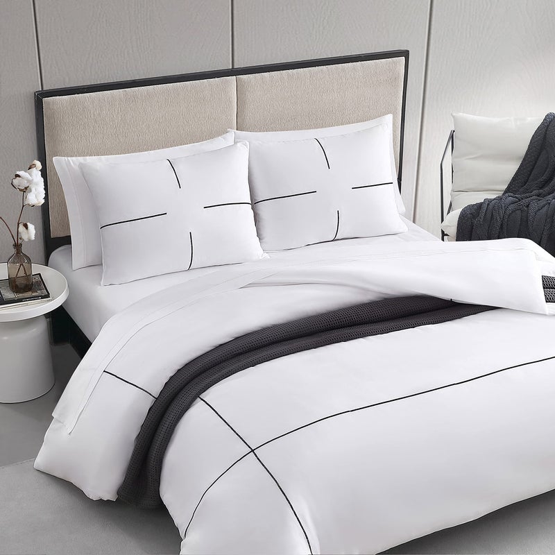 Vera Wang - Queen Duvet Cover Set, Soft Bedding Set with Matching Shams, Button Closure, Chic Room Essentials (Zig Zag White, Queen) - Image 3
