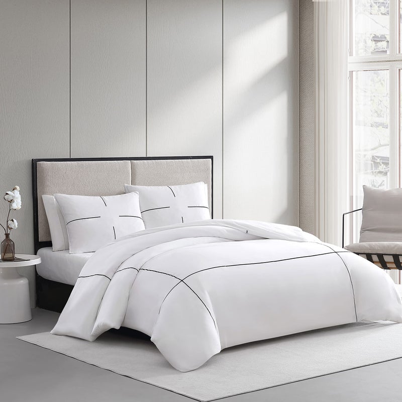 Vera Wang - Queen Duvet Cover Set, Soft Bedding Set with Matching Shams, Button Closure, Chic Room Essentials (Zig Zag White, Queen) - Image 2