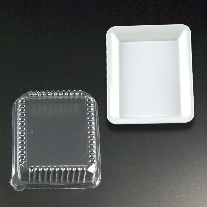 zappy 4 White Trays Rectangle Serving Trays with 4 Lids Small Plastic Party Platters with Clear Lids Wedding Platter Platters and Covers 10 x 8
