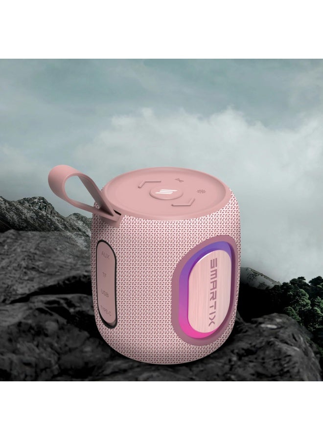 Smartix SoundPod Up Portable Bluetooth Speaker, IPX5 Water Resistant, 10 Meters Transmission, Bluetooth V5.3, Dual Pairing, RGB Light, Support SD Card, AUX, FM Radio - Pink (Fabric RGB, Pink) - Image 4