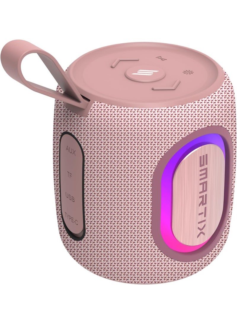 Smartix SoundPod Up Portable Bluetooth Speaker, IPX5 Water Resistant, 10 Meters Transmission, Bluetooth V5.3, Dual Pairing, RGB Light, Support SD Card, AUX, FM Radio - Pink (Fabric RGB, Pink) - Image 2