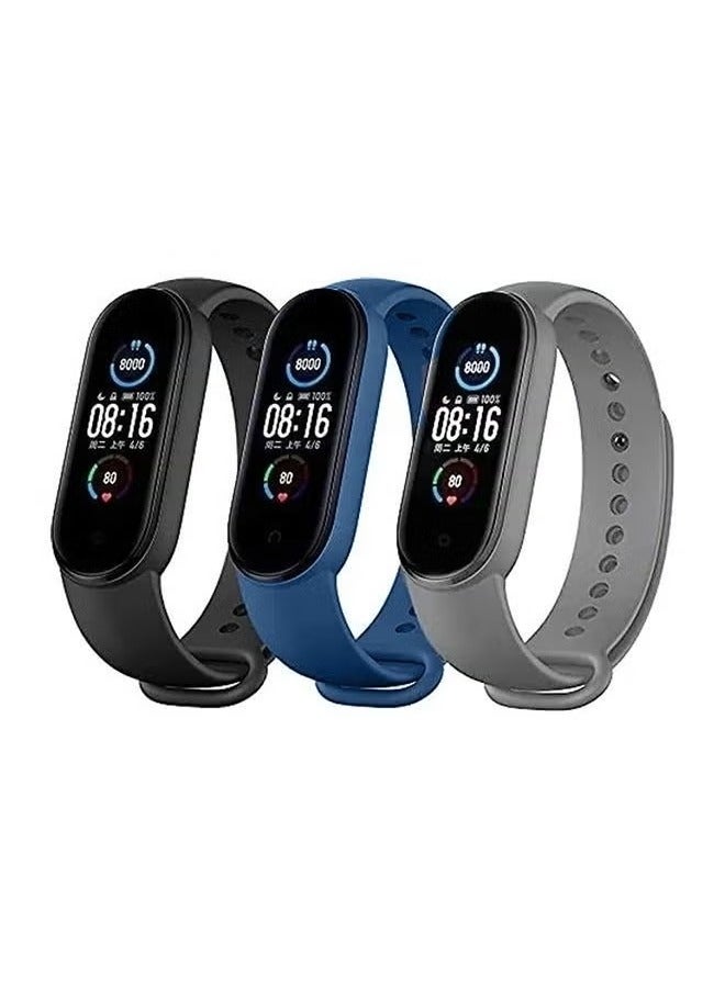 vesus 3-Piece Silicone Replacement Strap For Xiaomi Mi Band 5/6 Dark Blue/Black/Grey