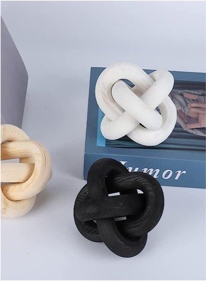 Bukela Wood Chain Link Decor 3 Link Wood Knot Hand Carved Coffee Table Decor Home Living Room Bedroom Decoration Black - Image 2