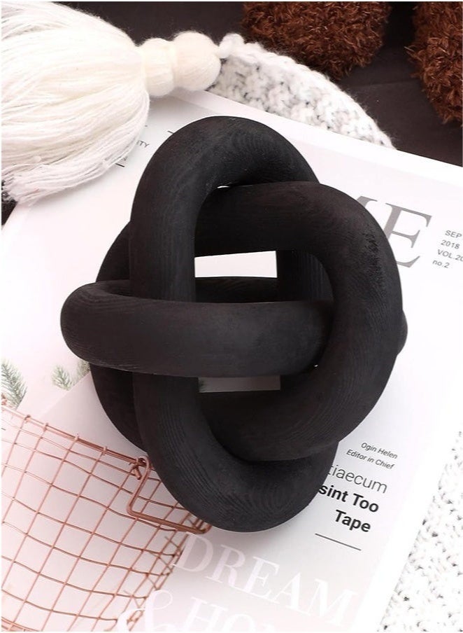 Bukela Wood Chain Link Decor 3 Link Wood Knot Hand Carved Coffee Table Decor Home Living Room Bedroom Decoration Black - Image 5