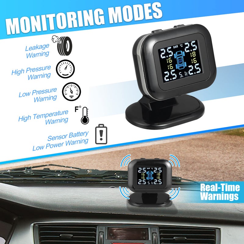 X AUTOHAUX X AUTOHAUX Tire Pressure Monitoring System TPMS USB Charger Monitor 5 Alarm Modes LCD Color Display with 4 External Sensors Temperature Pressure Universal for Car RV Trailer  - Image 2